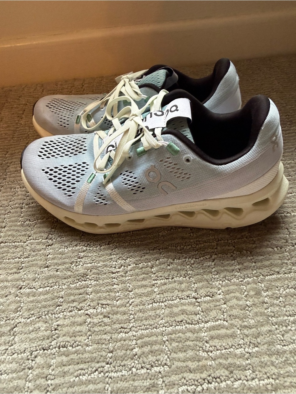 On Women's Light Blue and Cream Cloud-Style Running Sneakers